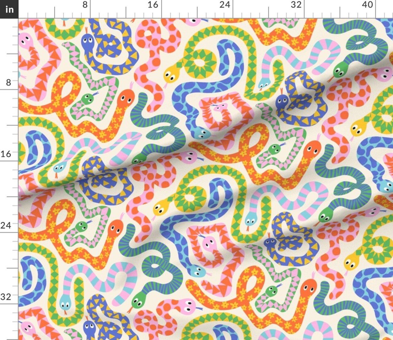 Happy Bright Animals Snake Multicolor Rainbow Novelty Custom Printed Fabric by Spoonflower Various Fabrics by the Yard or Fat Quarter